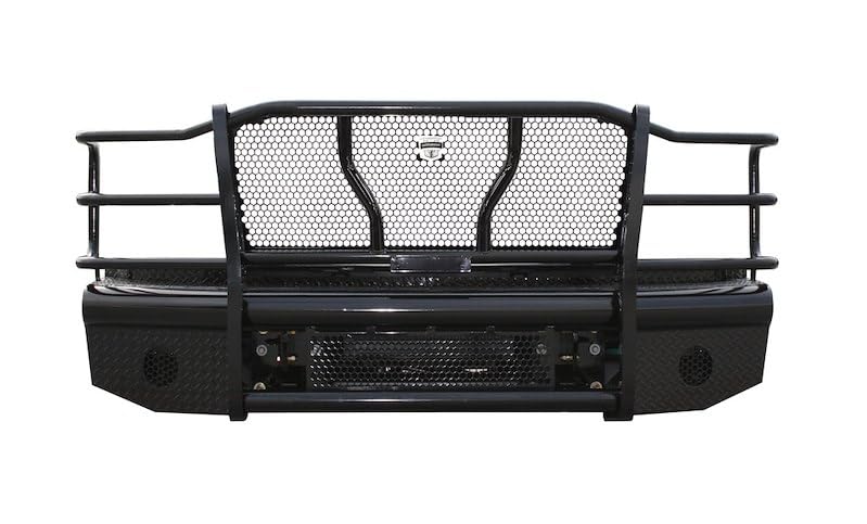 Cattleman 2200P Cattleman HD 2200P Bumper with Grille Guard Fits Dodge Ram 1500/2500/3500 1994-2001, Gloss Black Powder-Coated Steel, 1-Piece Bolt-On Punch Plate Screen Headlight Protection