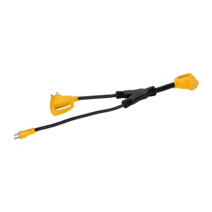 CAMCO 55025 Camco PowerGrip 45 Amp RV Plug Adapter, Combines 15 Amp and 30 Amp to 50 Amp Outlet, Heavy Duty Camper Electrical Power Adapter Cord