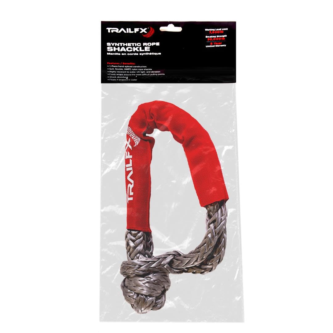 TRAILFX WA046 TrailFX Shackle Rope 7/16 Inch HMPE Synthetic Rope 7,500 Pound Working Load Limit 30,000 Pound Break Strength Red Single TrailFX WA046