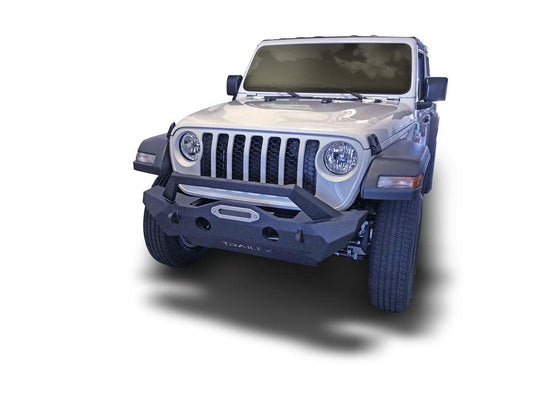 TRAILFX JL08T TrailFX Stubby Front Bumper Fits 2018–2025 Jeep Wrangler JL Grille Guard Winch Mount and LED Light Bar Mount Black Powder Coated SteelOEM Fog Light Cutouts Skid Plate With Mounting Hardware