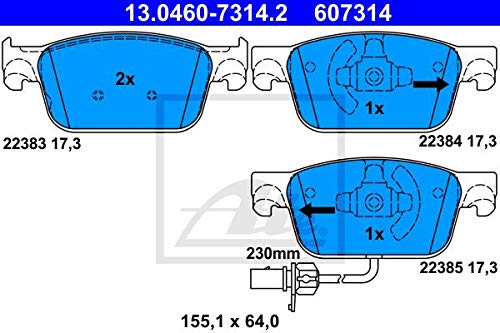 ATE 607314 ATE Original Semi-Metallic Front Disc Brake Pad Set 607314 for Audi