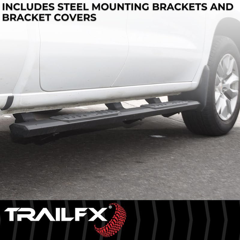 TRAILFX AL4027B TrailFX Nerf Bar AL4027B, 4-1/2 Inch Hexagonal Straight, with Step Pads, Rocker Panel Mount, Powder Coated, Black, Aluminum, with Plastic End Caps/Bracket Covers, Fits 2025 Toyota 4Runner