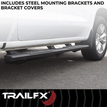 TRAILFX AL4027B TrailFX Nerf Bar AL4027B, 4-1/2 Inch Hexagonal Straight, with Step Pads, Rocker Panel Mount, Powder Coated, Black, Aluminum, with Plastic End Caps/Bracket Covers, Fits 2025 Toyota 4Runner