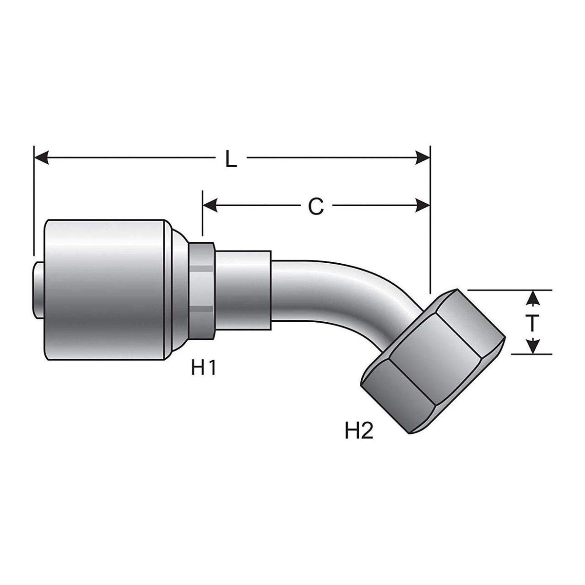 Gates G25235-0812 Female Flat Face O Ring Swivel 45 Bent Tube