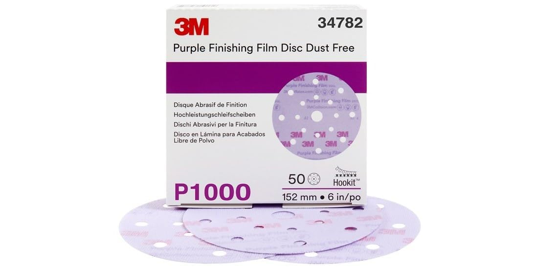 3M 34785 3M Hookit Coated A/O Aluminum Oxide AO Purple Hook & Loop Disc - Film Backing - P1000 Grit -Fine - 6 in Diameter - 34782 [PRICE is per BOX]