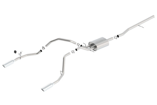 BORLA 140537 BORLA 140537 Cat-Back Perf. Exhaust Sys. for '14-'18 Chevrolet Silverado 1500/ GMC Sierra 1500/ '19 Silverado & Sierra 1500 LD ONLY V8 T-304 Stainless ATAK Dual Split Rear Exit 4" Rnd. Chrome Tips