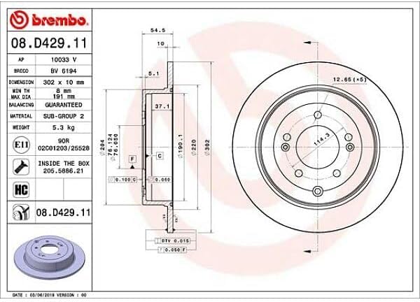 BREMBO 08.D429.11 Brembo 08.D429.11 DISCBRAKEROTOR SOLIDDISC