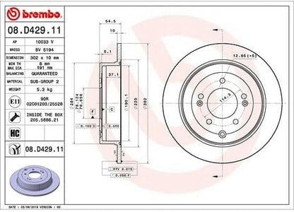 BREMBO 08.D429.11 Brembo 08.D429.11 DISCBRAKEROTOR SOLIDDISC