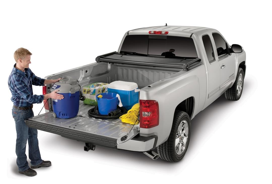 TRAILFX TFX1009 TrailFX Tonneau Cover Fits 2014 2018 Chevrolet Silverado 1500 2014 2018 GMC Sierra 1500 TrailFX TFX1009 Soft Tri Fold Black Vinyl Aluminum Rails Non Lockable
