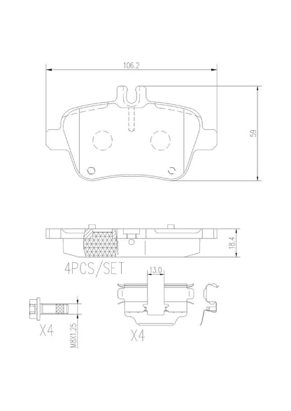 BREMBO P50091N Brembo P50091N Premium Ceramic Rear Disc Brake Pad Set MERCEDES-BENZ OE# A0074209420