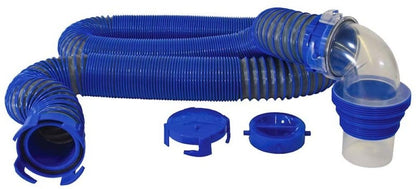DURAFLEX 22005 Duraflex 22005 Gator 15 Foot Extended Sewer Hose Kit 3 Inch Diameter 24 Mil Polypropylene Polymer Ribbed Construction Charcoal Gray with Clear Elbow and Two Drip Caps