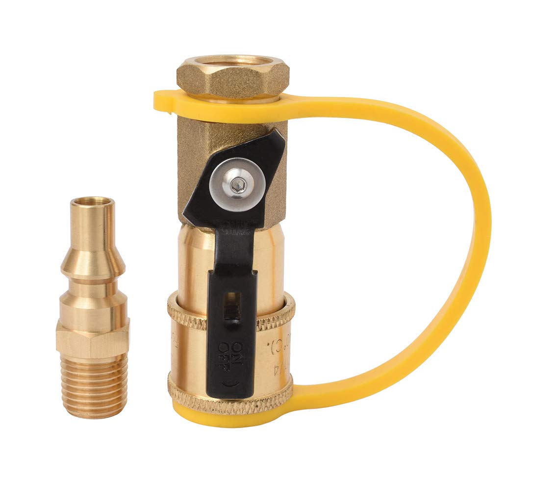 FLAME KING AB226 Flame King 1/4" RV Propane Quick Connect Adapter for Propane Hose, 1/4" Quick Connect or Disconnect Kit - Shutoff Valve & Full Flow Plug - 100% Solid Brass