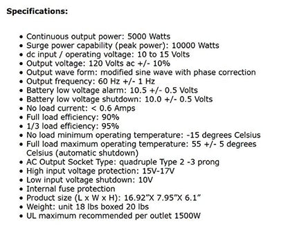 AIMS POWER PWRINV500012W AIMS 5000W 12V Modified Sine Inverter 120V GFCI Terminal Block