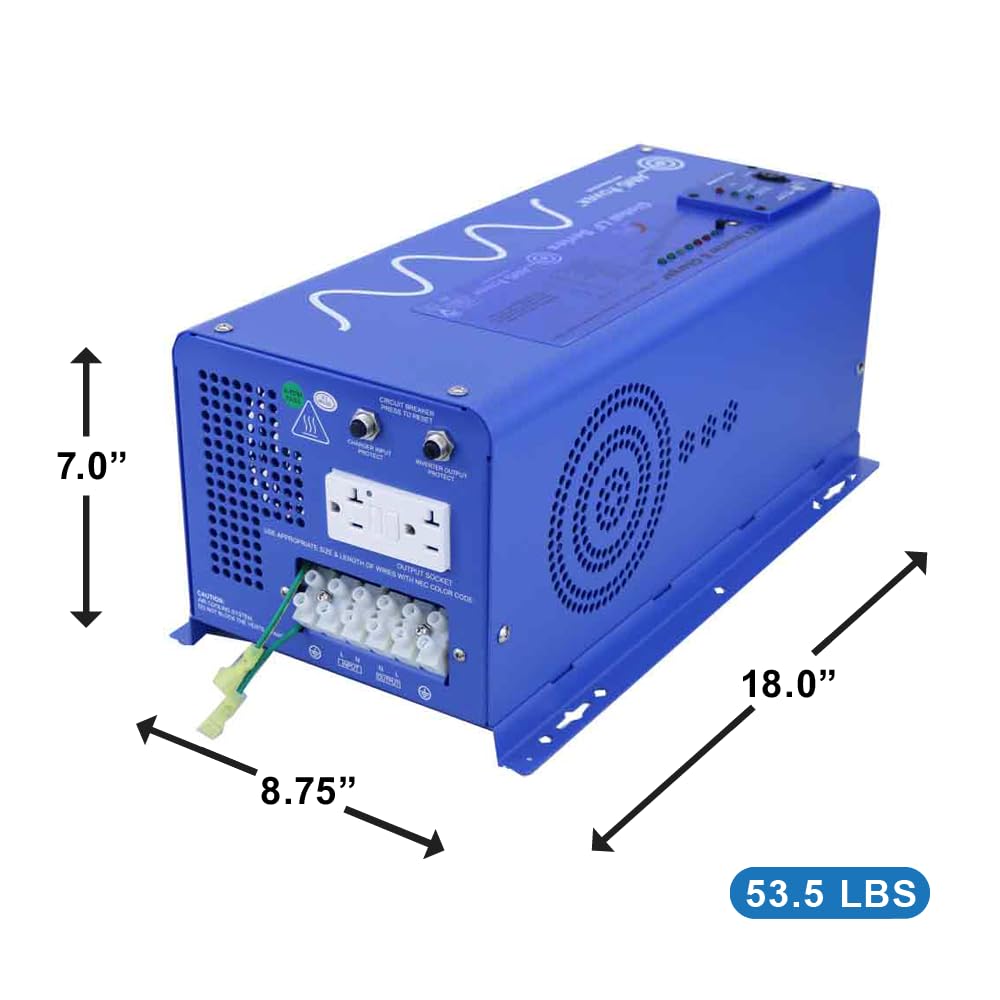 AIMS POWER PICOGLF30W12V120VR AIMS 3000W 12V Pure Sine Inverter Charger w/Transfer Switch 120V Backup