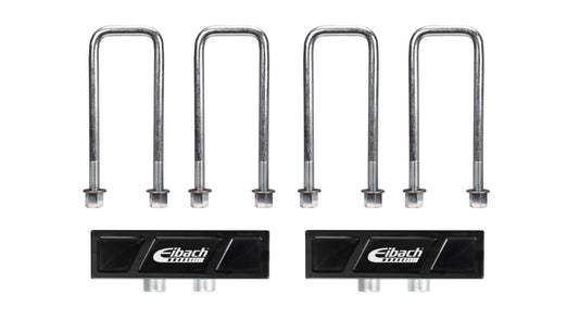 EIBACH LB81-23-032-01-02 Eibach Leaf Spring Block, 1 in Height, Hardware/U-Bolts, Aluminum, Black Anodized, compatible with GM Fullsize Truck 2014-25, Kit