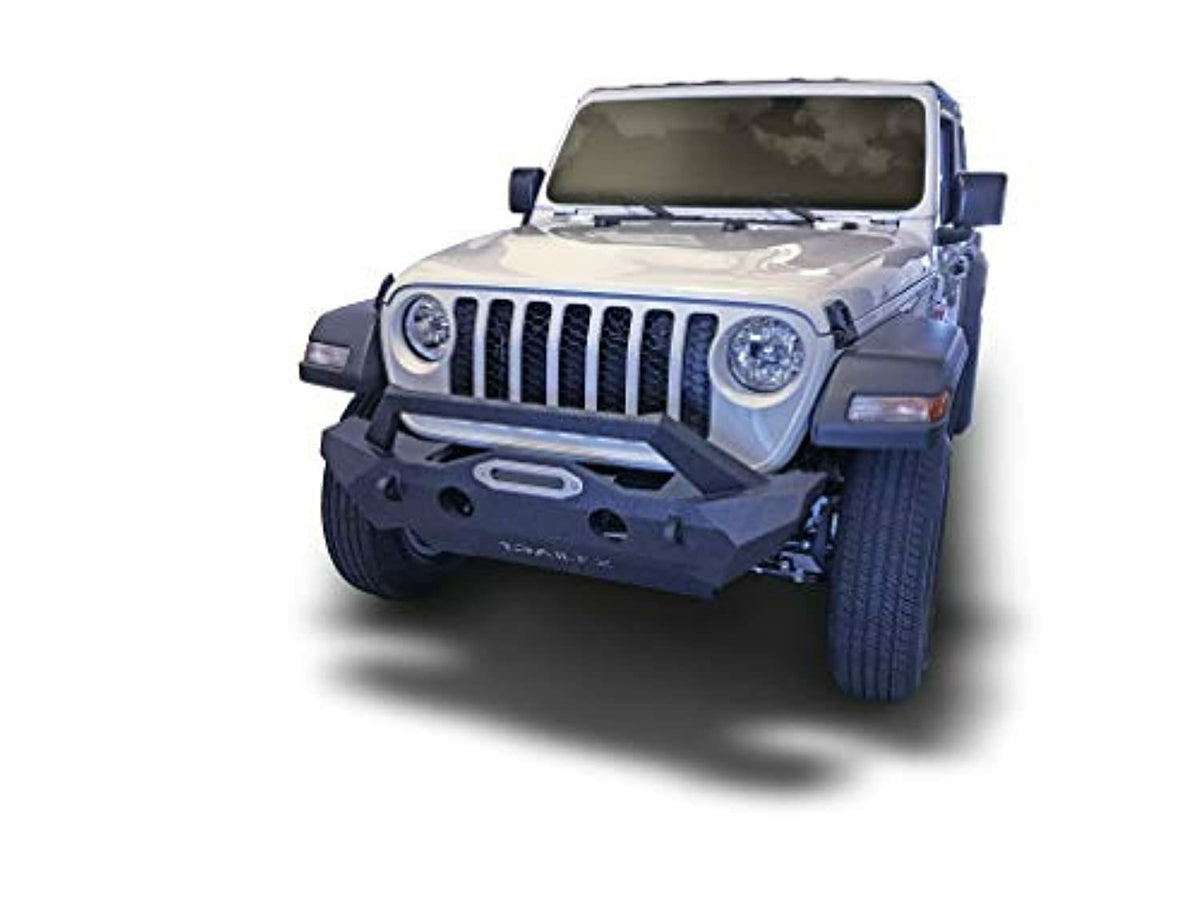 TRAILFX JL08T TrailFX Stubby Front Bumper Fits 2018–2025 Jeep Wrangler JL Grille Guard Winch Mount and LED Light Bar Mount Black Powder Coated SteelOEM Fog Light Cutouts Skid Plate With Mounting Hardware