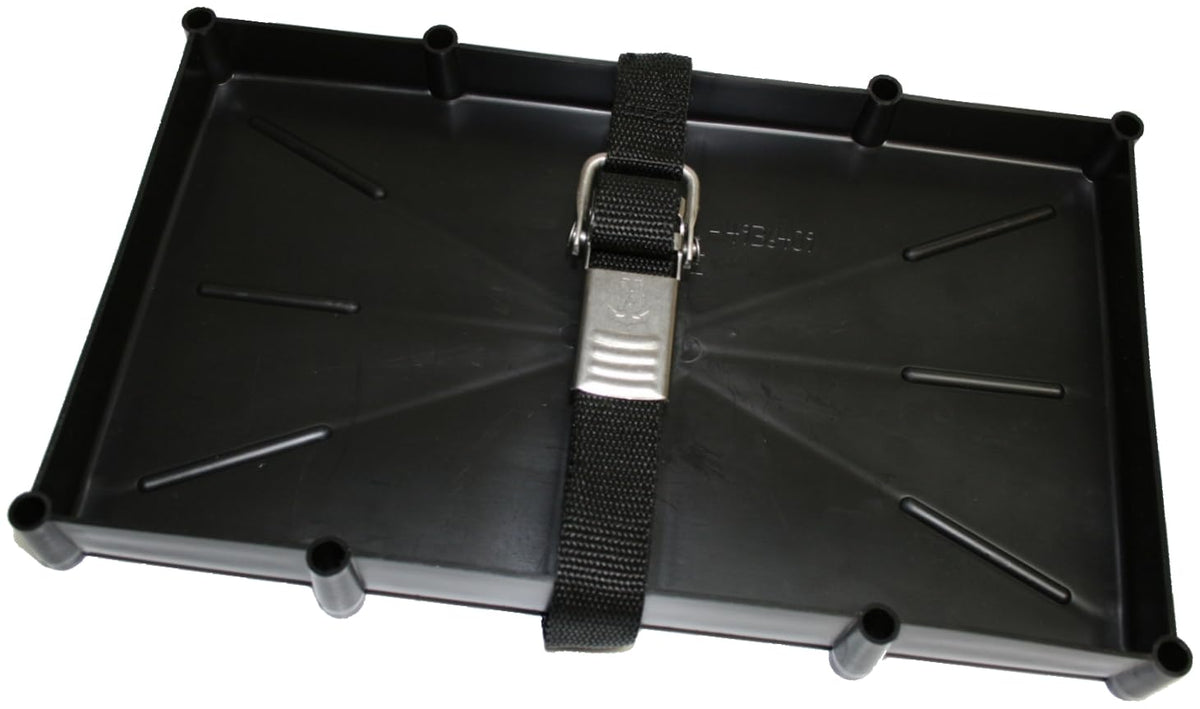 T-H MARINE NBH-27-SSC-DP T-H Marine Battery Holder Tray with Stainless Steel Buckle - Heavy Duty Marine & RV Battery Mount - Corrosion Resistant, NMMA Certified, Tight-Space Battery Tray - 27 Series Tray, 12.5" x 7"