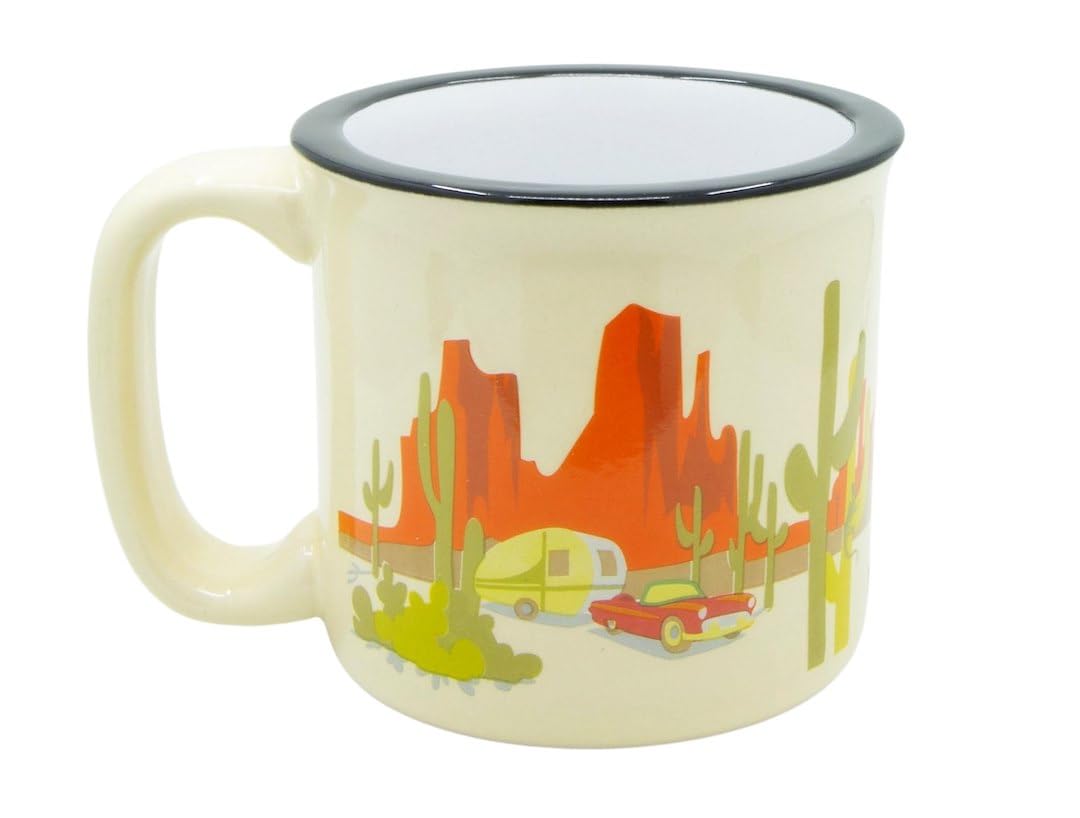 CAMP CASUAL CC-004Y Ceramic Coffee Mug - 15 oz Retro Inspired Camping Mug - for Hot & Cold Drinks - Works as a Tea, Soup, & Coffee Mug - Stylish, Versatile, & Microwaveable Camping Coffee Mugs by Camp Casual