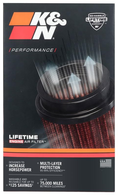 K&N FILTER RU-4630 K&N High-Flow Original Lifetime Universal Clamp-On Air Filter:Performance, Premium, Washable: Flange Diameter: 3.5 In, Filter Height: 6.5 In, Flange Length: 1.25 In, Shape: Round Tapered, RU-4630