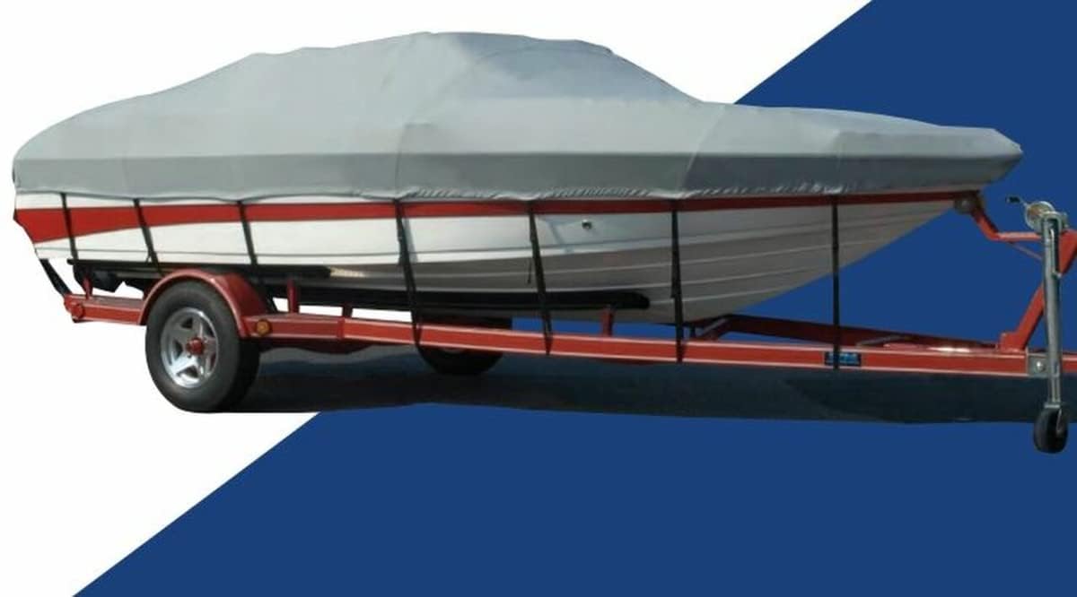 CARVER 77120F-10 Carver Industries 77120F-10 Styled-to-Fit Boat Cover for V-Hull I/O Runabout Boats (Including Euro-Style) with Windshield and Hand or Bow Rails - 20'6", Slate Gray