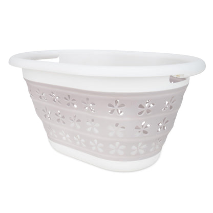 CAMCO 51951 Camco Collapsible Laundry Basket with Handles, Taupe/White, Small, 51951