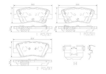 BREMBO P30103N Brembo P30103N Premium Ceramic Rear Disc Brake Pad Set HYUNDAI OE# 58302D3A70