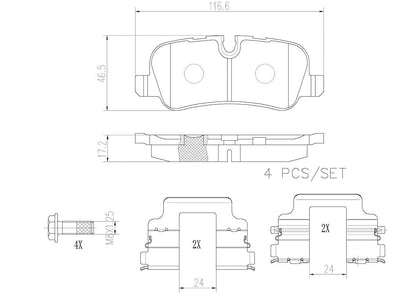 BREMBO P44019N Brembo P44019N Premium Ceramic Rear Disc Brake Pad Set LAND ROVER OE# LR015519