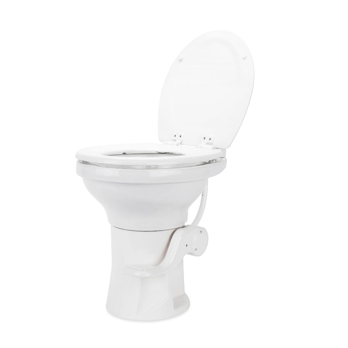 CAMCO 41710 Camco Premium Ceramic Camper/RV Toilet - Features Gravity Flush System with Convenient Foot Pedal & Full-Sized Ergonomic Design with 18" Chair Height - Soft-Close Wood Seat & Lid - White (41710)