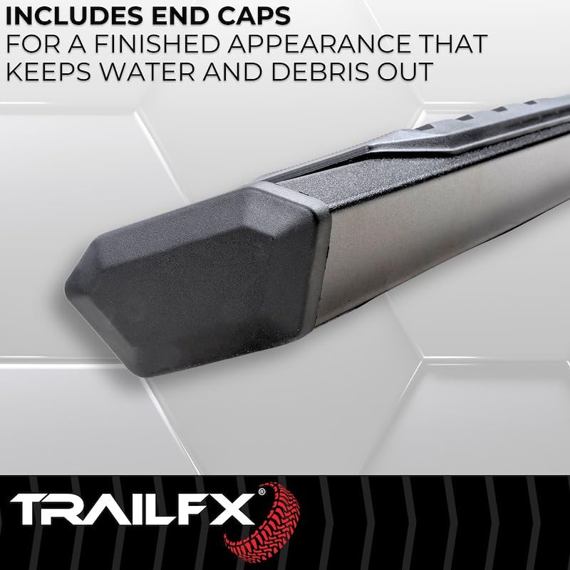 TRAILFX AL4024B TrailFX Nerf Bar Fits Toyota Tacoma Double Cab 2024-2025 Hexagonal Straight, with Step Pads Rocker Panel Mount Powder Coated Aluminum with Plastic End Caps Bracket Covers TrailFX AL4024B