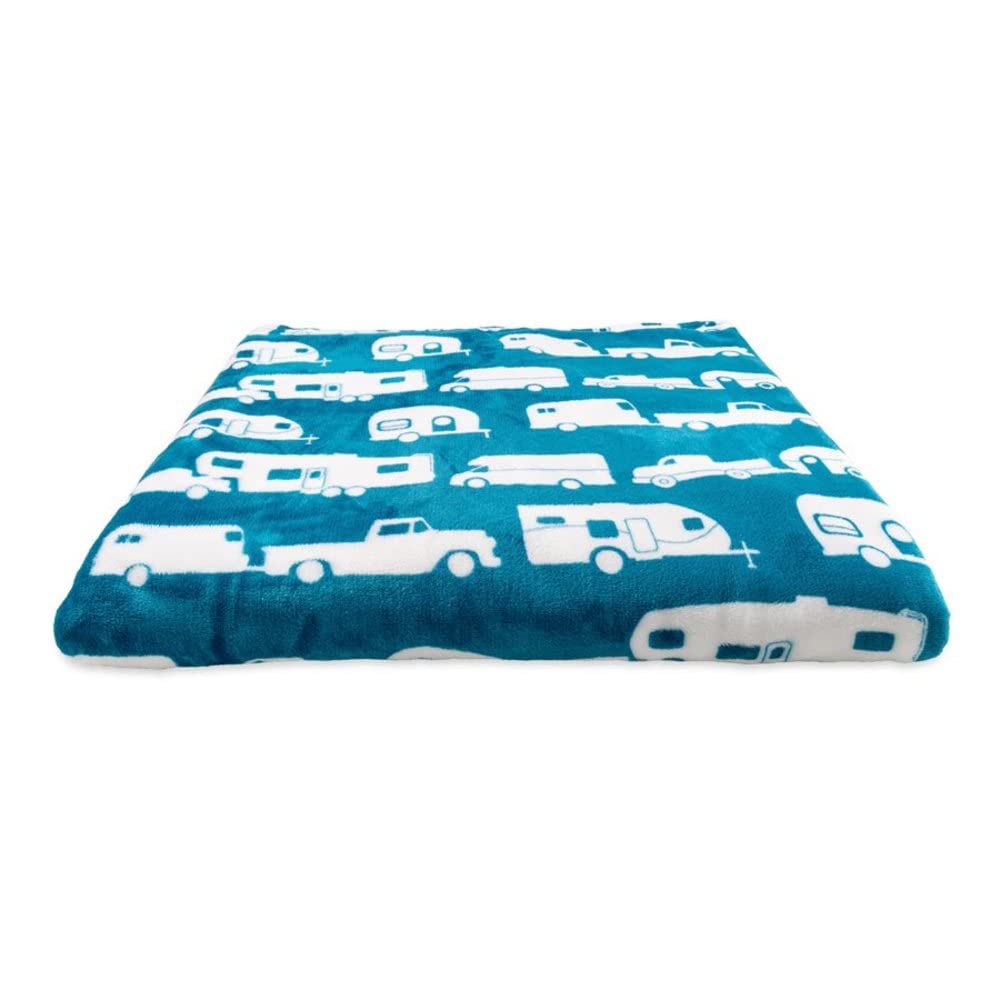 CAMCO 53440 Camco 53440 Life is Better at The Campsite Plush Fleece Blanket, Queen Size - Keeps You Warm While at Home, Camping or on Picnics - Machine Washable - Features a Brand RV Print, Blue