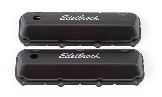 Edelbrock 4473 Signature Series Valve Cover Chrysler 318-360 Low Profile Chrome w/Black Finish