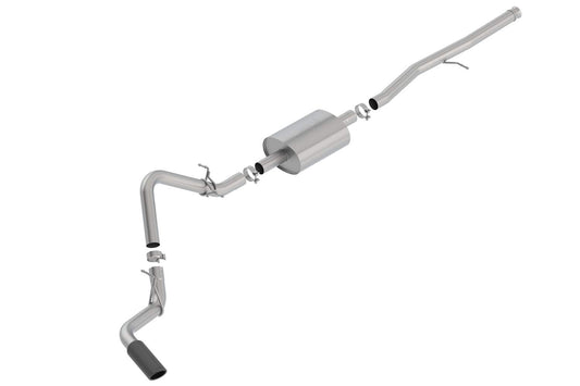 BORLA 140794BC Borla 140794BC S-Type Cat-Back Exhaust System 3 in. Into Muffler True Dual 4.0 in. x 11.50 in. Single Rolled Angle-Cut Tip Truck Side Exit Black Chrome S-Type Cat-Back Exhaust System