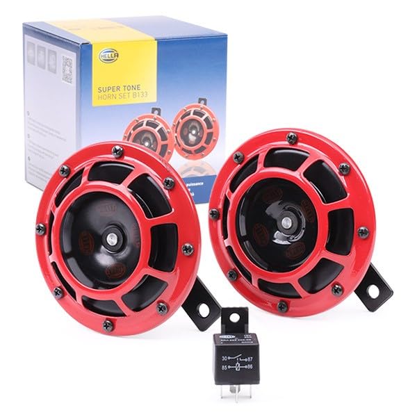 HELLA 003399801 Hella Stark Sound – 109.23.37 – Red Set 12 V High/Low Frequency Hella Super Tone Horn Set B 133, 12 volt
