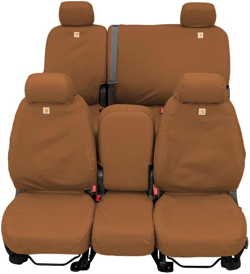 Covercraft Carhartt SeatSaver Custom Seat Covers — Fits 2019-2025 Ford F-250/F-350/F-450/F-550 Crew Cab — 2nd Row 60/40 Bench Seat, Duck Weave Brown