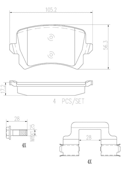 BREMBO P85108N Brembo P85108N Premium Ceramic Rear Disc Brake Pad Set VW OE# 3C0698451C