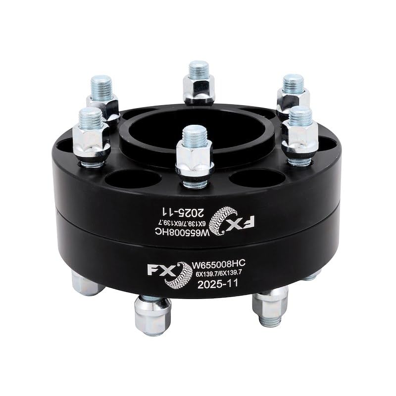 TRAILFX W655008HC Trailfx Wheel Spacer W655008HC, 6 x 5.50 Inch Bolt Pattern, 1.25 Inch Thickness, Wheel Stud Mount, 95 Millimeter Hub Size, Black, Aluminum, Set of 2, 12 Set of Bolts and Nuts, Hub Centric