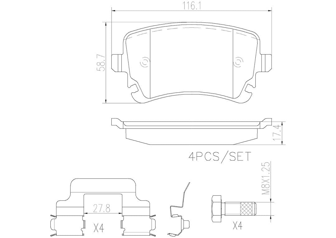 BREMBO P85076N Brembo P85076N Premium Ceramic Rear Disc Brake Pad Set AUDI/AUDI (FAW)/VW OE# 8E0698451P
