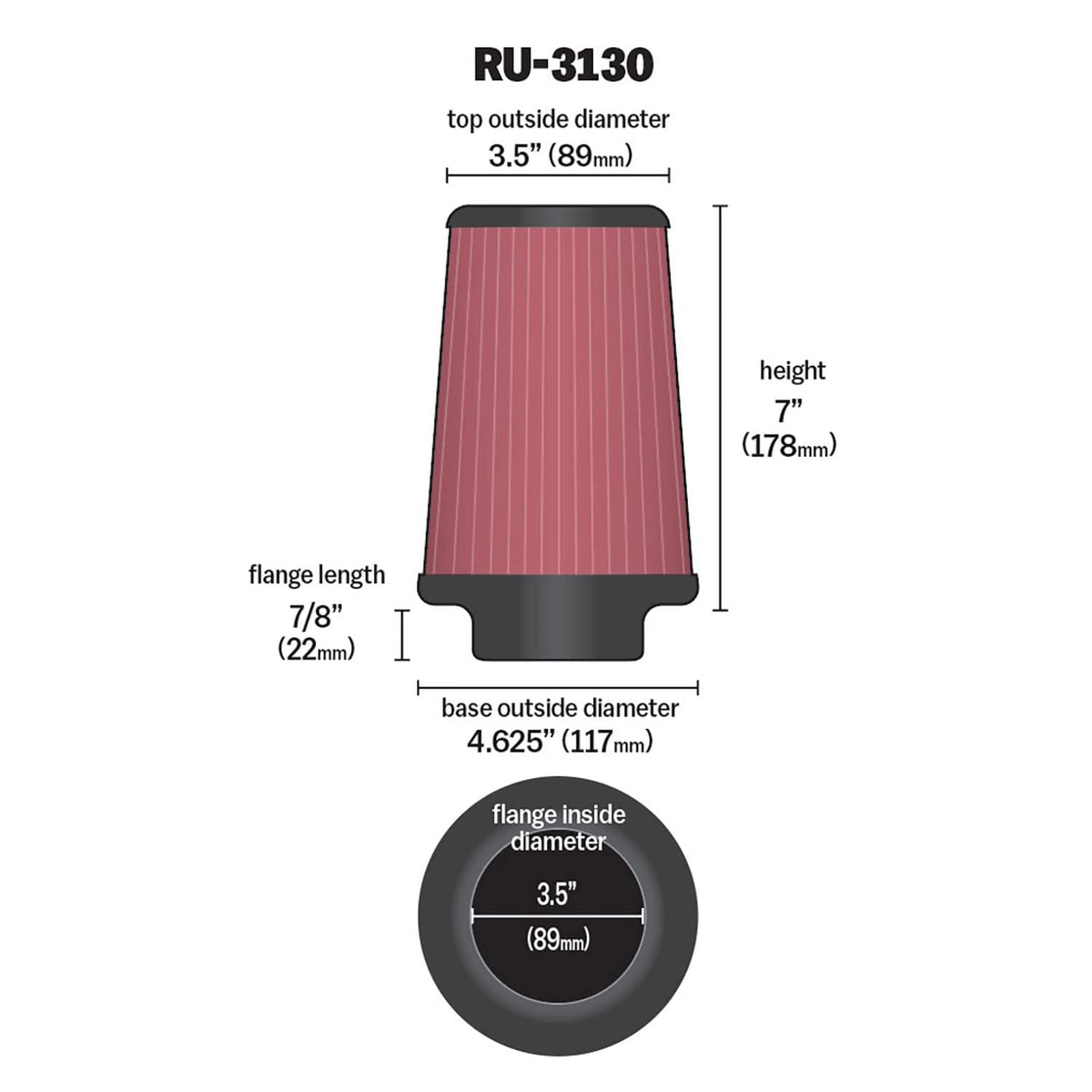 K&N FILTER RU-3130 K&N High-Flow Original Lifetime Universal Filter: High Performance,RU-3130