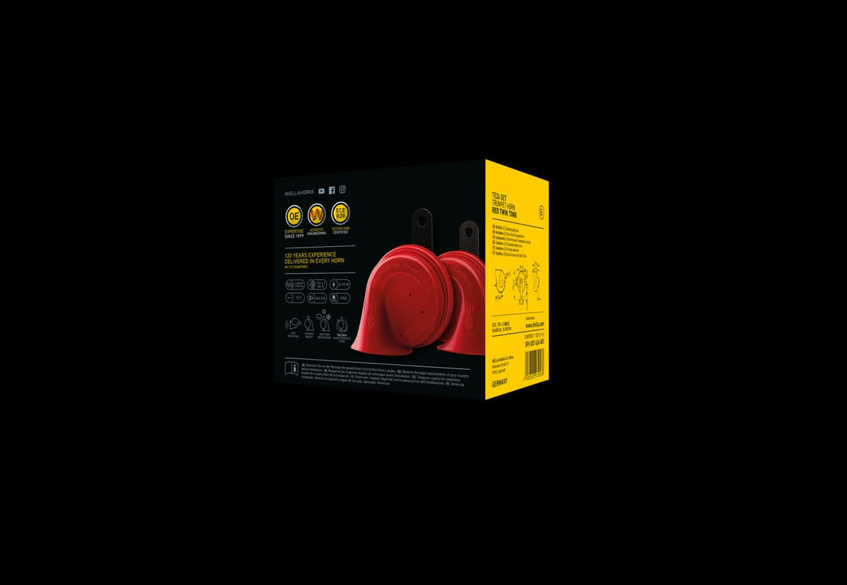 HELLA 007424801 HELLA 007424801 Twin Trumpet High/Low Tone 12V Horn Kit with Bracket, Red