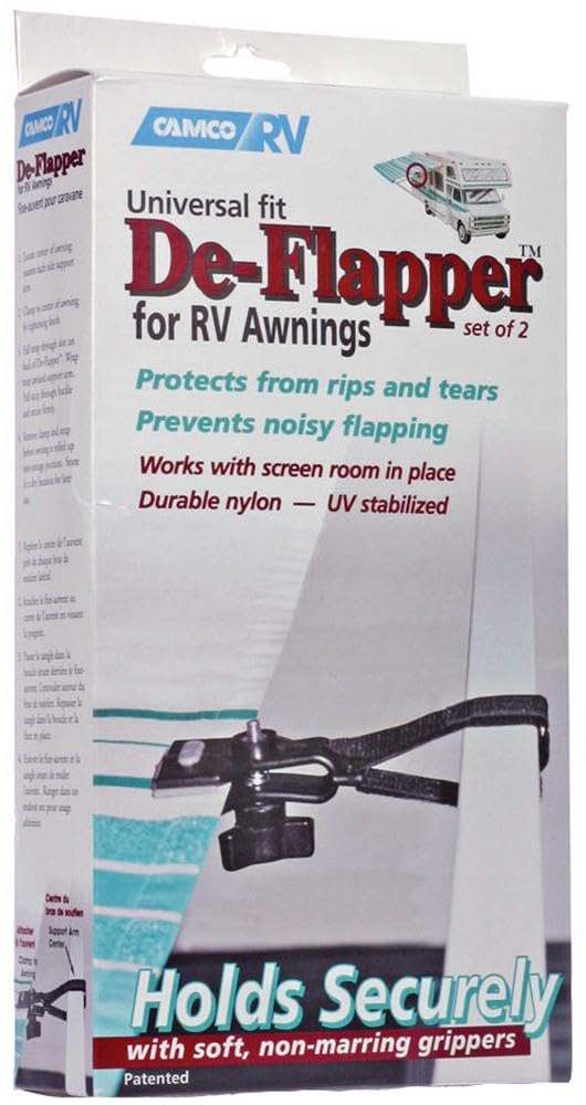 CAMCO 42061 Camco RV Awning De-Flapper | Features a 2-Inch Wide Clamp with Soft Grippers, a Durable Nylon Design, and a 13-Inch Strap Length | 2-Pack (42061)