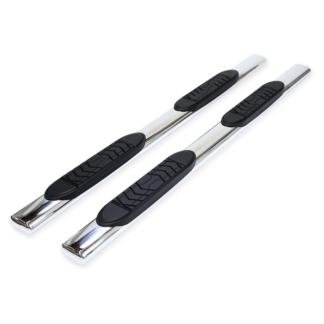 TRAILFX A7100S TrailFX Nerf Bars for Toyota Tundra Double Cab 2022-2025 Polished Stainless Steel 5 Inch Oval Straight Side Steps with Step Pads Welded End Caps Rocker Panel Mount