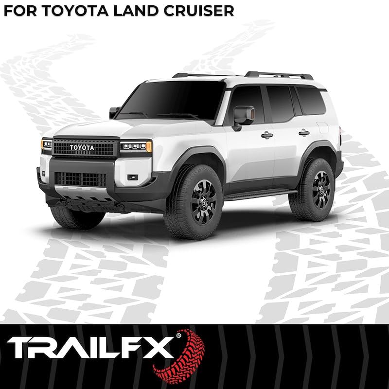 TRAILFX AL4026B TrailFX Nerf Bar AL4026B, 4-1/2 Inch Hexagonal Straight, with Step Pads, Rocker Panel Mount, Powder Coated, Black, Aluminum, with Plastic End Caps/Bracket Covers, Fits 2024-2025 Toyota Land Cruiser