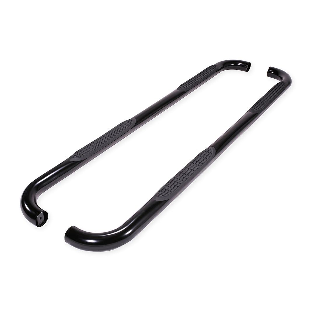 TRAILFX A0058B TrailFX A0058B 3 Inch Round Bent Nerf Bars for Chevrolet Silverado 1500 Double Cab 2020-2021 | Black Powder Coated Steel Side Steps with Slip-Resistant Molded Step Pads | Body Mount, Set of 2