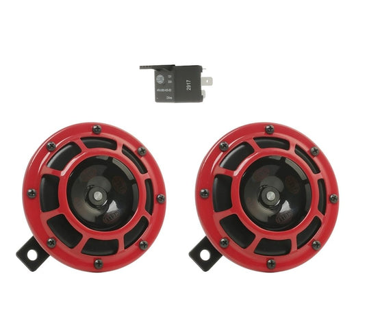 HELLA 003399801 Hella Stark Sound – 109.23.37 – Red Set 12 V High/Low Frequency Hella Super Tone Horn Set B 133, 12 volt