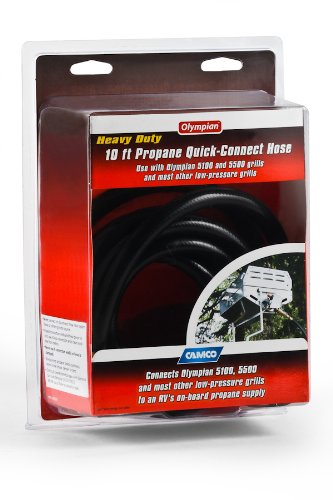 CAMCO 57282 Camco 10ft Heavy Duty Quick-Connect RV Propane Hose, Connects RV Propane Supply with Olympian 5100, 5500 and Other Low Pressure Grills (57282), Black