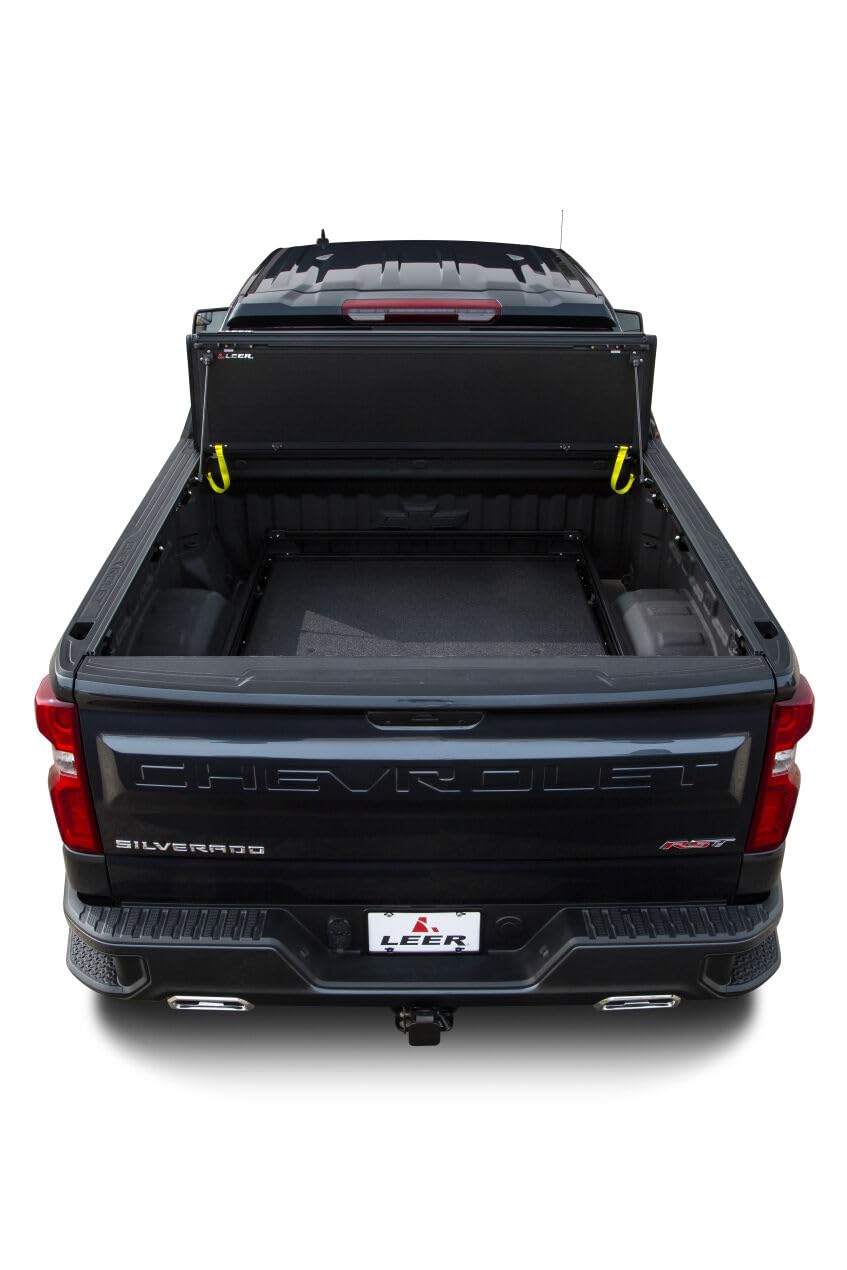 LEER 650320 LEER HF650M Quad-Folding Truck Bed Tonneau Cover, Fits Chevy Silverado and GMC Sierra HD, Years 2020-2024, 6'9" Truck Bed, Black