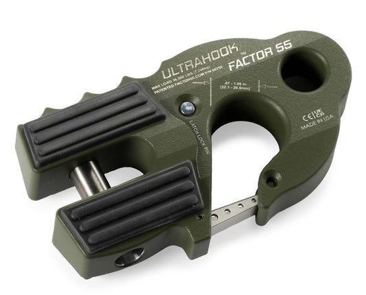 FACTOR 55 00250-14 Factor 55 00250-14 Ultrahook Winch Hook Closed System Shackle Max Load 16,000 lbs ULT Strength Shackle Pin Mount 48,000 lbs Offroad 4x4 Adventure – OD Green