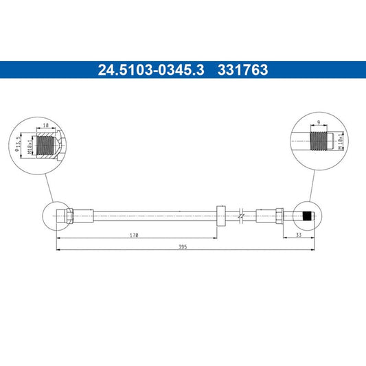 ATE 331763 ATE Brake Hose Front Axle Suitable for XC70 – 24.5103-0345.3