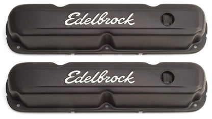 EDELBROCK 4473 Edelbrock 4473 Signature Series Valve Cover Chrysler 318-360 Low Profile Chrome w/Black Finish