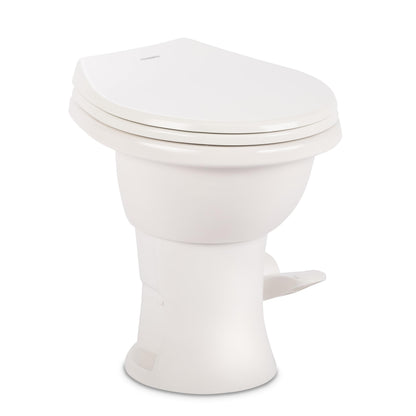 DOMETIC 9610008259 Dometic Model 410 Complete RV Toilet – Round Porcelain Bowl, Universal Fit & 2-Bolt Mount, 18" Chair Height Residential-Style, Gravity Flush Toilet with Soft-Close Seat, White (9610008259)
